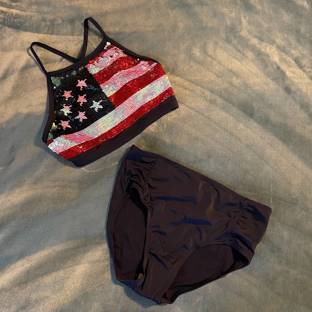 Justice, Kid's Size 18, Flip Sequins American Flag Swim Suit
